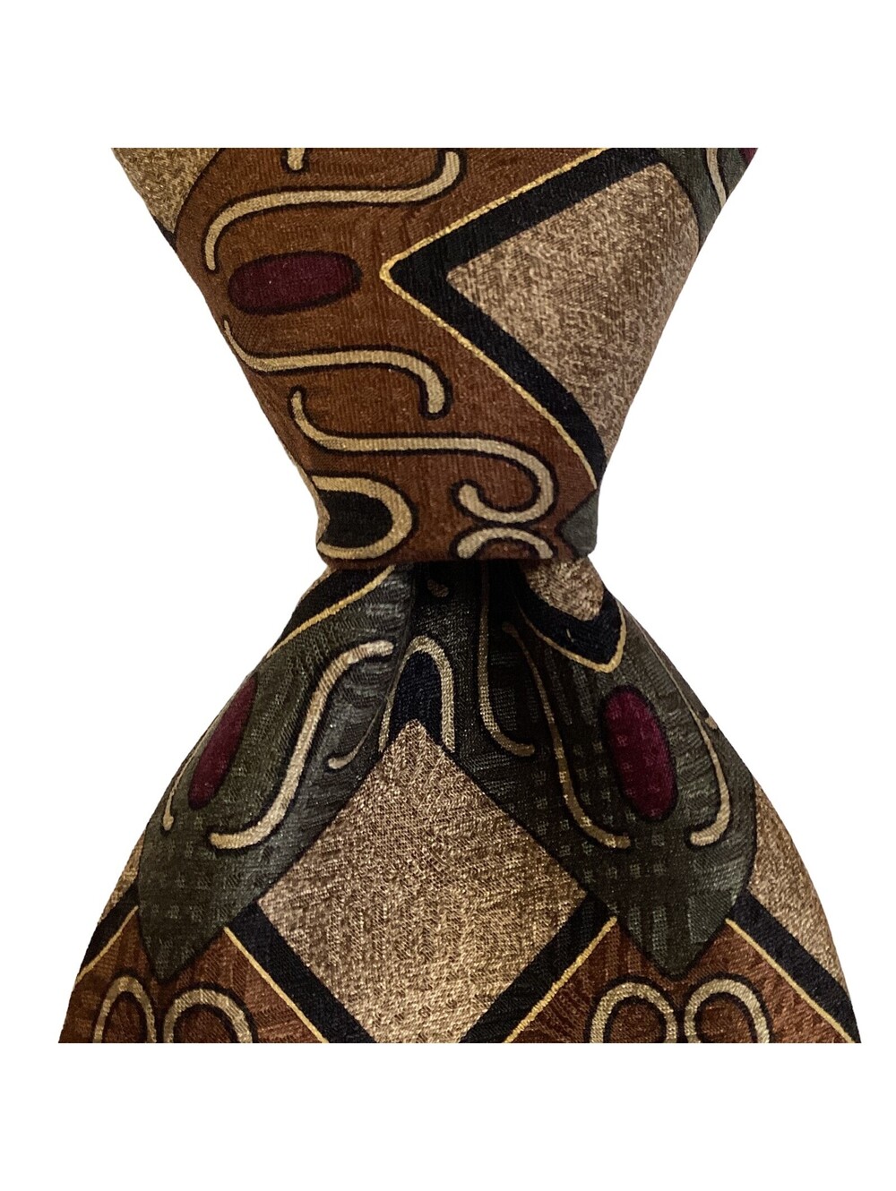 CELLINI LINEA UOMO Mens Silk Necktie USA Designer Geometric Brown/Green EUC Rare